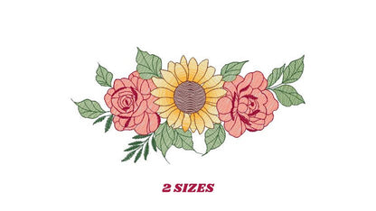 Sunflower embroidery designs - Roses embroidery design machine embroidery pattern - Flowers embroidery file - kitchen towel grandma design