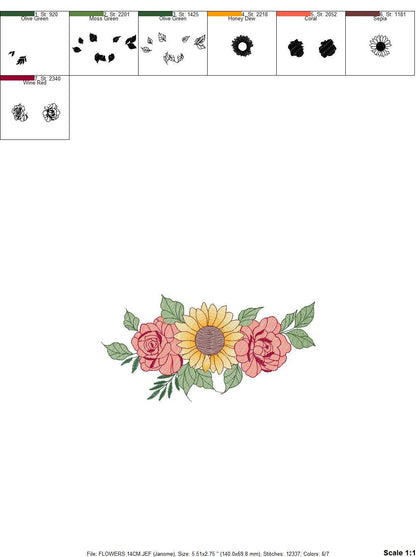 Sunflower embroidery designs - Roses embroidery design machine embroidery pattern - Flowers embroidery file - kitchen towel grandma design