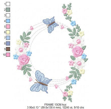 Laden Sie das Bild in den Galerie-Viewer, Flower Frame eith butterflies embroidery designs - Delicate Butterfly embroidery design machine embroidery pattern - Wreath embroidery file
