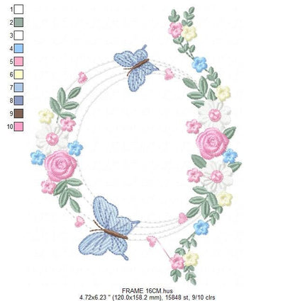 Flower Frame eith butterflies embroidery designs - Delicate Butterfly embroidery design machine embroidery pattern - Wreath embroidery file