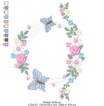 Cargar imagen en el visor de la galería, Flower Frame eith butterflies embroidery designs - Delicate Butterfly embroidery design machine embroidery pattern - Wreath embroidery file
