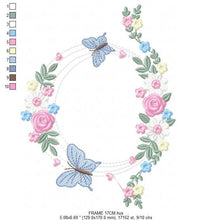 Laden Sie das Bild in den Galerie-Viewer, Flower Frame eith butterflies embroidery designs - Delicate Butterfly embroidery design machine embroidery pattern - Wreath embroidery file
