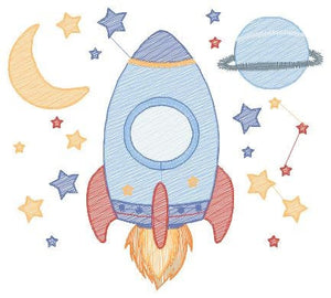 Space Rocket embroidery designs - Space embroidery design machine embroidery pattern - Moon and planet embroidery file - Baby boy embroidery