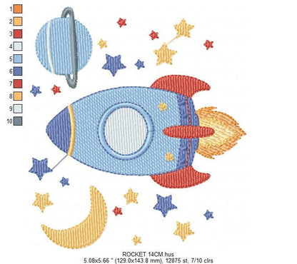 Space Rocket embroidery designs - Space embroidery design machine embroidery pattern - Moon and planet embroidery file - Baby boy embroidery