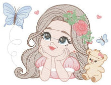 Cargar imagen en el visor de la galería, Baby girl embroidery design - Teeneger girl embroidery designs machine embroidery pattern - Girl with long hair embroidery file - download
