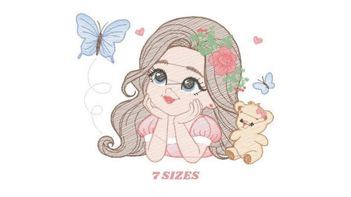 Baby girl embroidery design - Teeneger girl embroidery designs machine embroidery pattern - Girl with long hair embroidery file - download