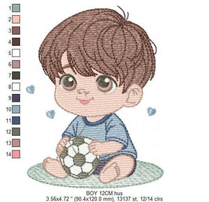 Baby boy embroidery designs - Soccer embroidery design machine embroidery file - Boy with ball embroidery - Soccer player instant download