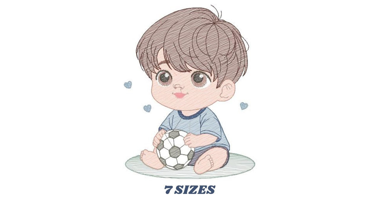 Baby boy embroidery designs - Soccer embroidery design machine embroidery file - Boy with ball embroidery - Soccer player instant download
