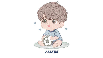 Baby boy embroidery designs - Soccer embroidery design machine embroidery file - Boy with ball embroidery - Soccer player instant download