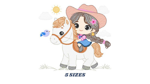 Cowgirl embroidery design - Baby girl embroidery designs machine embroidery pattern - Girl with horse enmbroidery file - Cowboy with Horse