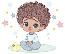 Load image into Gallery viewer, Baby boy embroidery design - Black Boy with curly hair embroidery designs machine embroidery pattern - Boy with toy embroidery download jef
