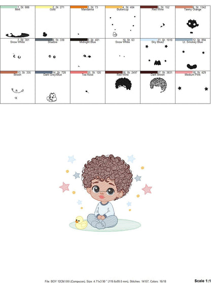 Baby boy embroidery design - Black Boy with curly hair embroidery designs machine embroidery pattern - Boy with toy embroidery download jef