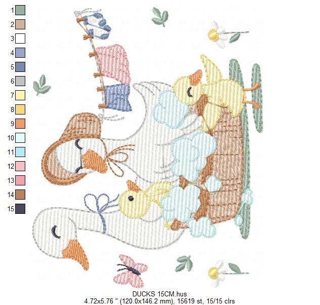 Mama Duck embroidery design - Baby girl embroidery designs machine embroidery pattern - Animal embroidery file - Duck Family Bathing pes jef