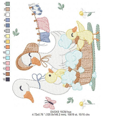 Mama Duck embroidery design - Baby girl embroidery designs machine embroidery pattern - Animal embroidery file - Duck Family Bathing pes jef