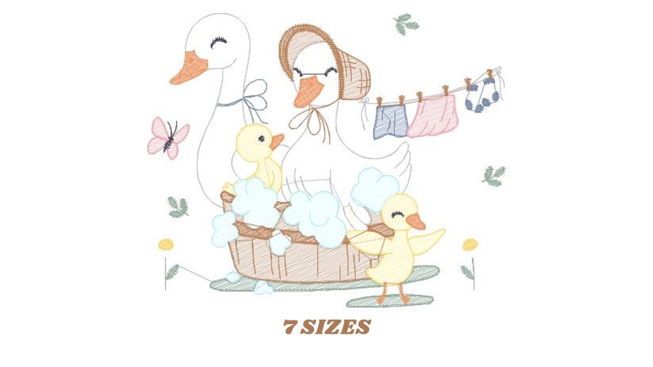 Mama Duck embroidery design - Baby girl embroidery designs machine embroidery pattern - Animal embroidery file - Duck Family Bathing pes jef