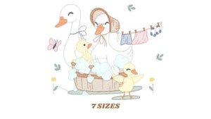 Mama Duck embroidery design - Baby girl embroidery designs machine embroidery pattern - Animal embroidery file - Duck Family Bathing pes jef