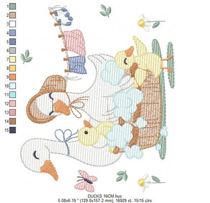 Mama Duck embroidery design - Baby girl embroidery designs machine embroidery pattern - Animal embroidery file - Duck Family Bathing pes jef