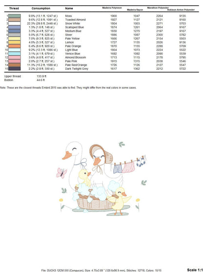 Mama Duck embroidery design - Baby girl embroidery designs machine embroidery pattern - Animal embroidery file - Duck Family Bathing pes jef