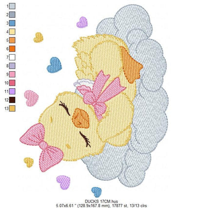 Duck embroidery design - Baby girl embroidery designs machine embroidery pattern - animal embroidery file - Sleeping female duck in cloud