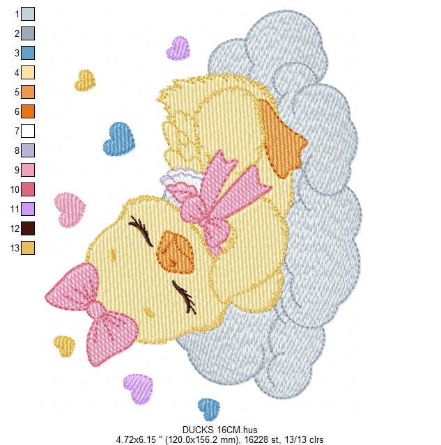 Duck embroidery design - Baby girl embroidery designs machine embroidery pattern - animal embroidery file - Sleeping female duck in cloud