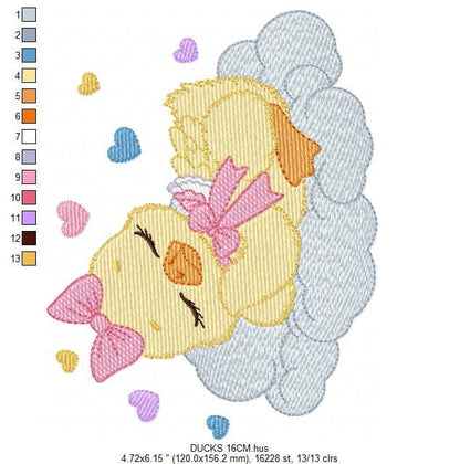 Duck embroidery design - Baby girl embroidery designs machine embroidery pattern - animal embroidery file - Sleeping female duck in cloud