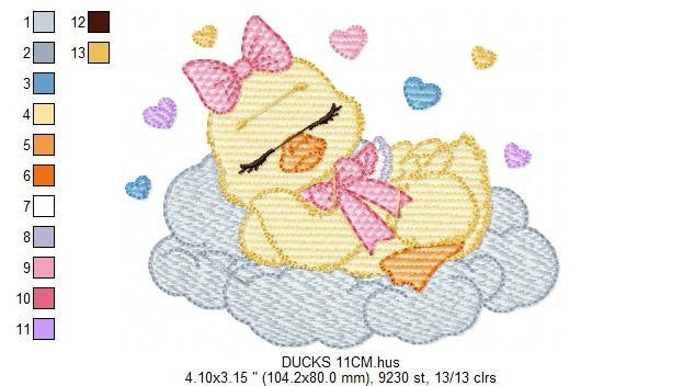 Duck embroidery design - Baby girl embroidery designs machine embroidery pattern - animal embroidery file - Sleeping female duck in cloud