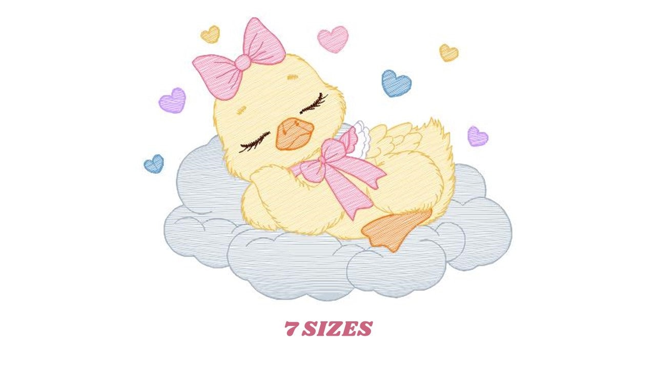 Duck embroidery design - Baby girl embroidery designs machine embroidery pattern - animal embroidery file - Sleeping female duck in cloud