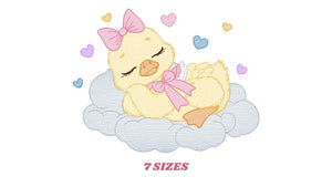 Duck embroidery design - Baby girl embroidery designs machine embroidery pattern - animal embroidery file - Sleeping female duck in cloud