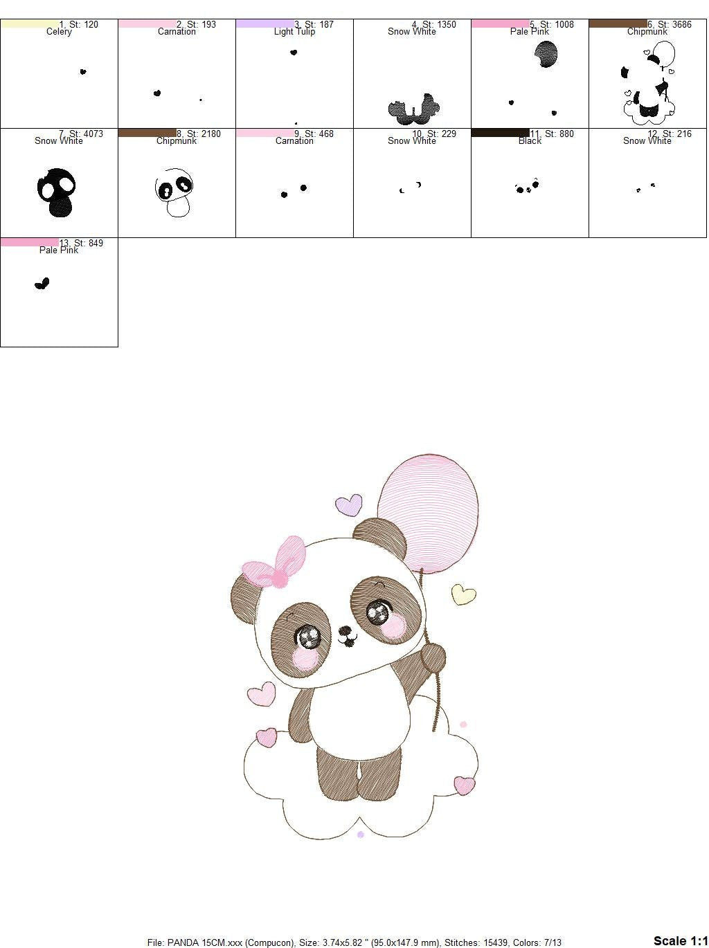 Panda embroidery design - Animal embroidery designs machine embroidery pattern - Baby girl embroidery file - Panda with balloon and cloud