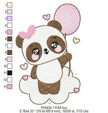 Laden Sie das Bild in den Galerie-Viewer, Panda embroidery design - Animal embroidery designs machine embroidery pattern - Baby girl embroidery file - Panda with balloon and cloud
