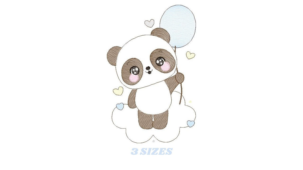 Panda embroidery design - Animal embroidery designs machine embroidery pattern - Baby boy embroidery file - Panda with ballon download pes