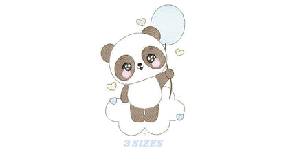 Panda embroidery design - Animal embroidery designs machine embroidery pattern - Baby boy embroidery file - Panda with ballon download pes