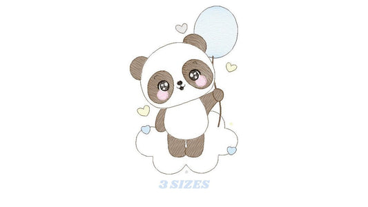 Panda embroidery design - Animal embroidery designs machine embroidery pattern - Baby boy embroidery file - Panda with ballon download pes