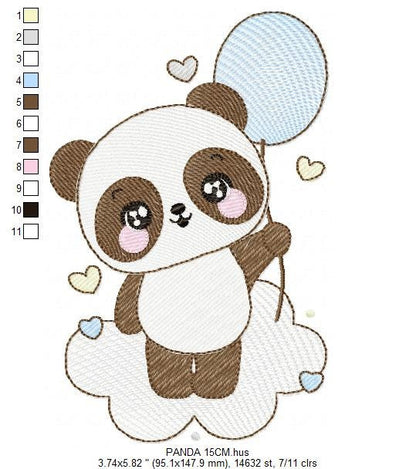 Panda embroidery design - Animal embroidery designs machine embroidery pattern - Baby boy embroidery file - Panda with ballon download pes