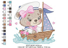 Charger l&#39;image dans la galerie, Nautical Bear embroidery designs - Female Sailor bear embroidery design machine embroidery pattern - Boat embroidery file - Baby girl sailor
