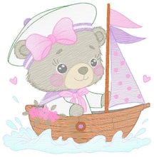 Load image into Gallery viewer, Nautical Bear embroidery designs - Female Sailor bear embroidery design machine embroidery pattern - Boat embroidery file - Baby girl sailor
