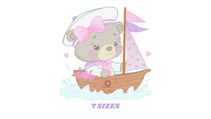 Nautical Bear embroidery designs - Female Sailor bear embroidery design machine embroidery pattern - Boat embroidery file - Baby girl sailor