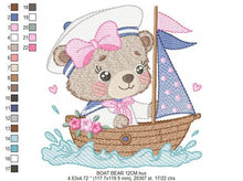 Charger l&#39;image dans la galerie, Nautical Bear embroidery designs - Female Sailor bear embroidery design machine embroidery pattern - Boat embroidery file - Baby girl sailor
