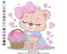 Laden Sie das Bild in den Galerie-Viewer, Teddy Bear embroidery designs - Baby girl embroidery design machine embroidery pattern - Bear with flowers embroidery file - jef download
