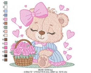 Teddy Bear embroidery designs - Baby girl embroidery design machine embroidery pattern - Bear with flowers embroidery file - jef download