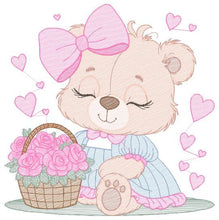 Laden Sie das Bild in den Galerie-Viewer, Teddy Bear embroidery designs - Baby girl embroidery design machine embroidery pattern - Bear with flowers embroidery file - jef download
