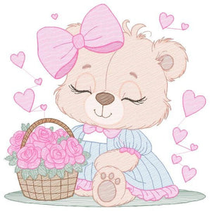 Teddy Bear embroidery designs - Baby girl embroidery design machine embroidery pattern - Bear with flowers embroidery file - jef download