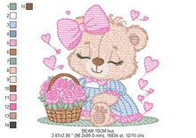 Charger l&#39;image dans la galerie, Teddy Bear embroidery designs - Baby girl embroidery design machine embroidery pattern - Bear with flowers embroidery file - jef download
