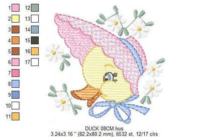 Duck embroidery design - Baby girl embroidery designs machine embroidery pattern - animal embroidery file - duck flowers instant download