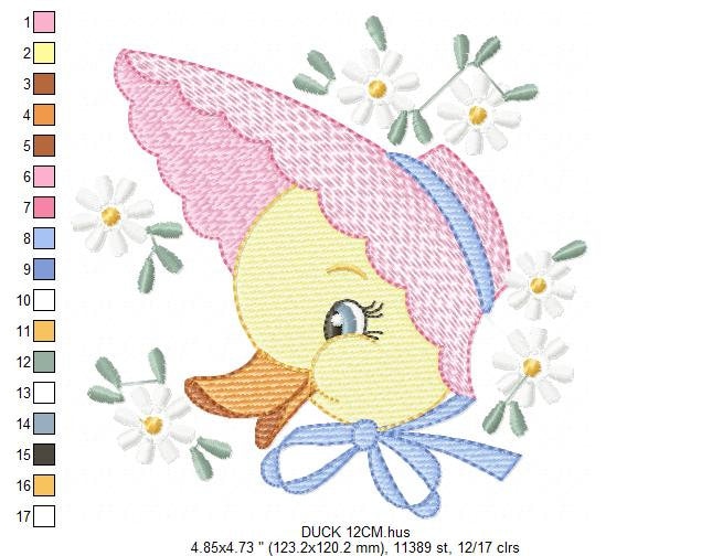 Duck embroidery design - Baby girl embroidery designs machine embroidery pattern - animal embroidery file - duck flowers instant download