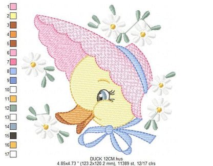 Duck embroidery design - Baby girl embroidery designs machine embroidery pattern - animal embroidery file - duck flowers instant download