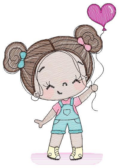 Baby girl embroidery designs - Toddler embroidery design machine embroidery pattern - girl with heart balloon embroidery file - jef download