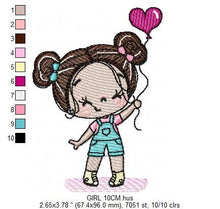 Cargar imagen en el visor de la galería, Baby girl embroidery designs - Toddler embroidery design machine embroidery pattern - girl with heart balloon embroidery file - jef download
