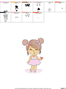 Baby girl embroidery designs - Toddler embroidery design machine embroidery pattern - girl with curly hair embroidery file - kid embroidery