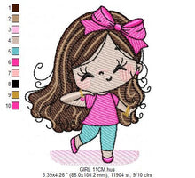 Charger l&#39;image dans la galerie, Girl embroidery designs - Baby girl with lace embroidery design machine embroidery pattern - Toddler embroidery file - Girl with long hair
